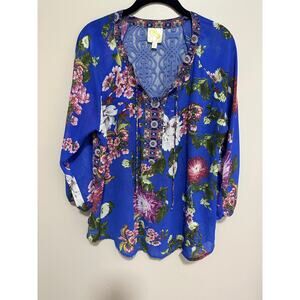 Anthropologie Fig & Flower Purple Sheer Floral Blouse Womens Medium